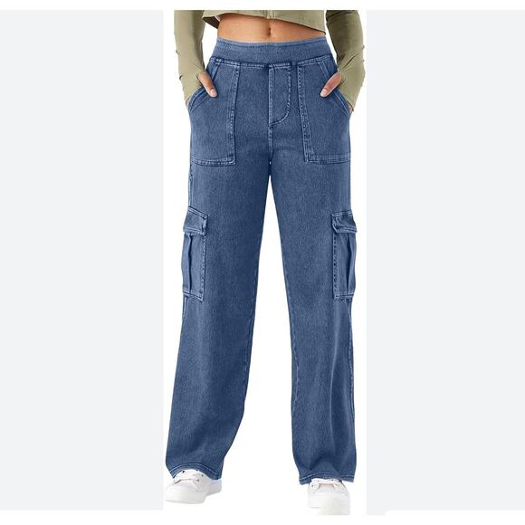 Halara  Flex Mid Rise Pockets Straight Leg Casual Cargo lightweight Jeans Sz.XS - Picture 1 of 9